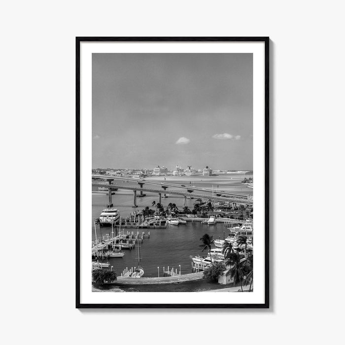 Nassau Black and White Fine Art Photo Print, Bahamas Paradise Island Bridge Boats Poster