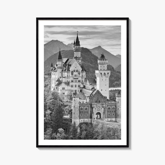 Neuschwanstein Castle Black and White Fine Art Photo Print, Bavaria Germany Poster