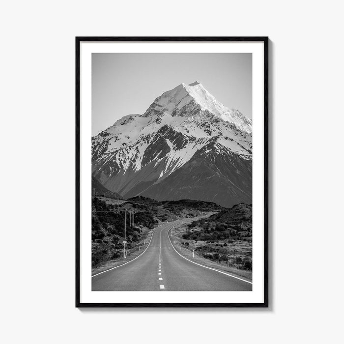 Aoraki Mount Cook Black and White Fine Art Photo Print, New Zealand Poster