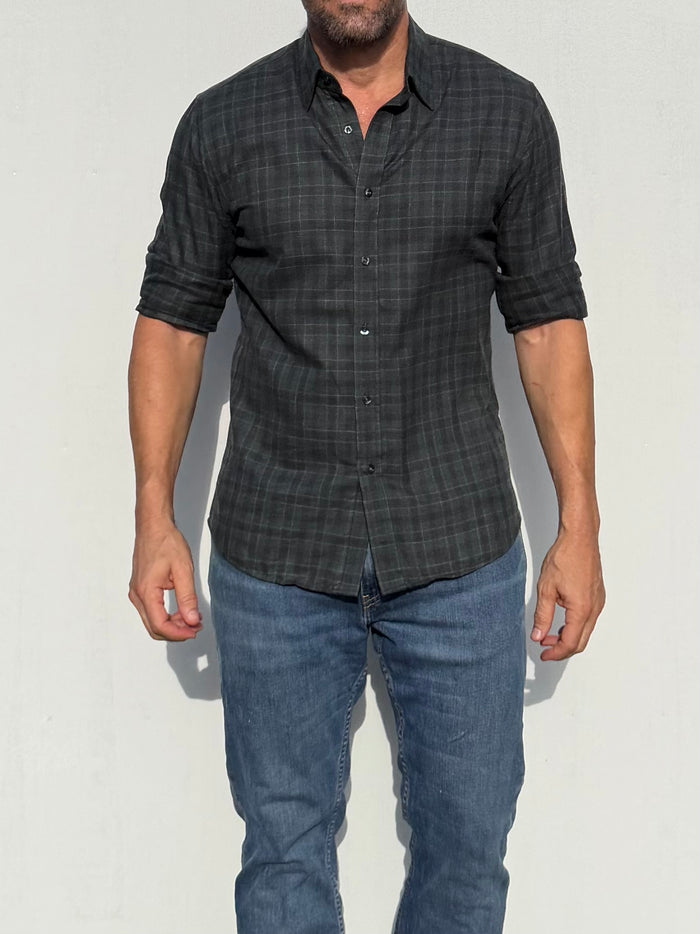 No-Pocket Robust Flannel - Green & Black Plaid