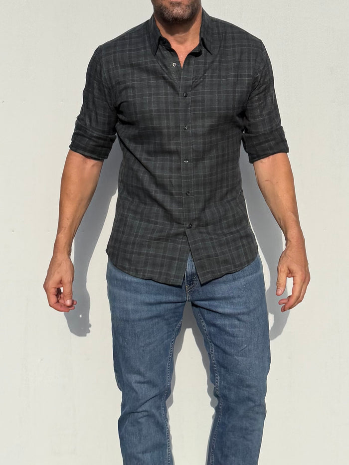 No-Pocket Robust Flannel - Green & Black Plaid