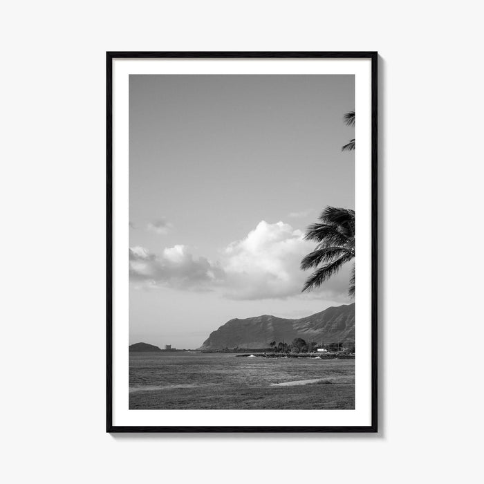 Oahu Black and White Fine Art Photo Print, Hawaii Coast Palm Trees, Wall Poster