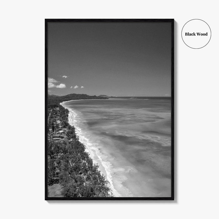 Oahu Black and White Fine Art Photo Print, Waimanalo Beach, Hawaii Aerial Poster, USA