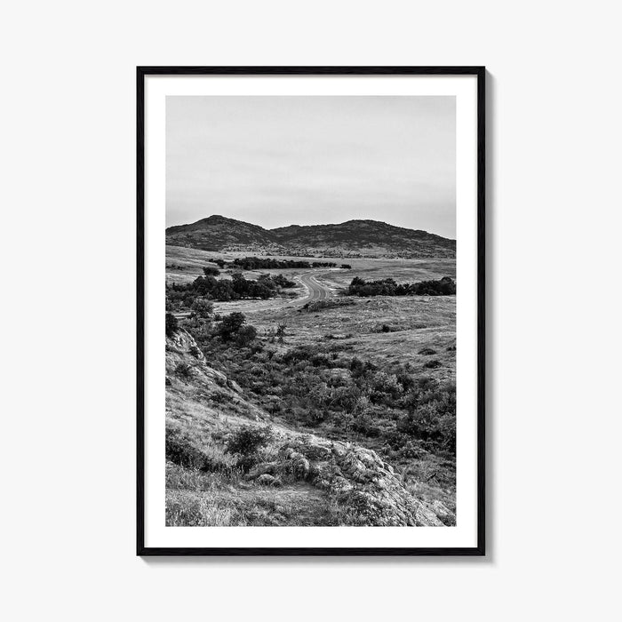 Oklahoma Black and White Fine Art Photo Print, Wichita Mountains, Lawton OK Wall Poster