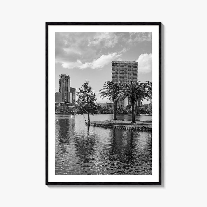 Orlando Skyline Black and White Fine Art Photo Print, Lake Eola Florida Poster