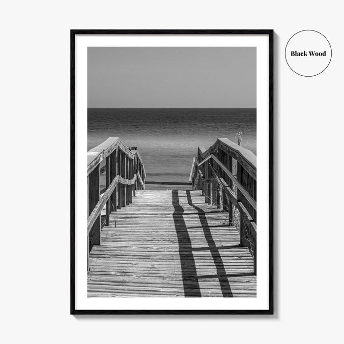 Pensacola Beach Black and White Fine Art Photo Print, Boardwalk Florida Poster