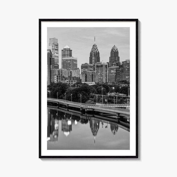 Philadelphia Skyline Black and White Fine Art Photo Print, Schuylkill River, Pennsylvania, Philly, Poster