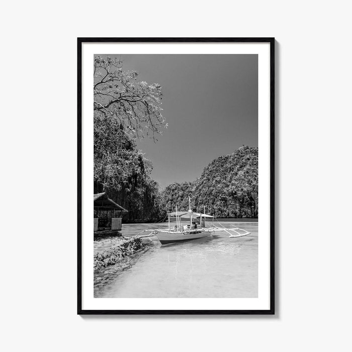 Coron Black and White Fine Art Photo Print, Palawan Philippines Wall Poster, Boat