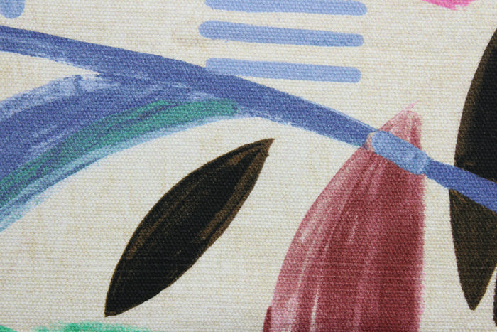 Conga features a large-scale botanical print in green, pink, orange, blue, brown and tan.  Its soil and stain repellant finish ensures long-lasting quality and easy maintenance.  The versatile fabric is perfect for window accents (draperies, valances, curtains and swags) cornice boards, accent pillows, bedding, headboards, cushions, ottomans, slipcovers and upholstery.