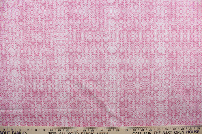 Sweetness features a timeless damask pattern in pink and white.  Perfect for any living space, it is sure to bring a splash of joy to your home. The high-quality cotton material ensures lasting durability and softness.  It would be great for apparel, quilting, crafting and sewing projects.