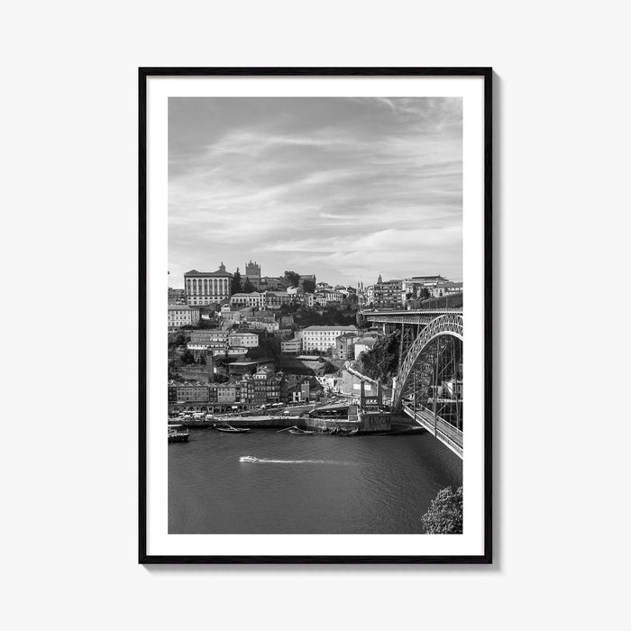 Porto Skyline Black and White Fine Art Photo Print, Douro River Portugal Poster