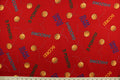 Team Teddy features basketballs and basketball terminology in orange, yellow, green, blue and teal on a red background.  The versatile lightweight fabric is soft and easy to sew.  It would be great for quilting, crafting and sewing projects.