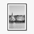 Reykjavik Black and White Fine Art Photo Print, Iceland City Center Lake Wall Poster
