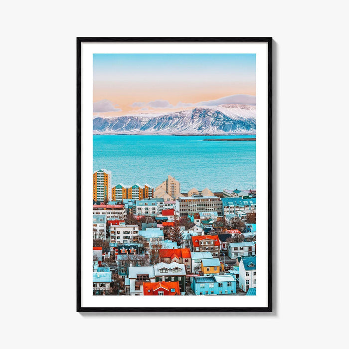 Reykjavik Skyline Fine Art Photo Print, Iceland Photo Poster, Downtown, Aerial Panorama, Mountains