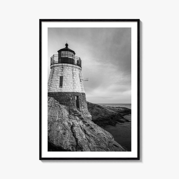 Newport Rhode Island Black and White Fine Art Photo Print, Castle Hill Lighthouse Poster