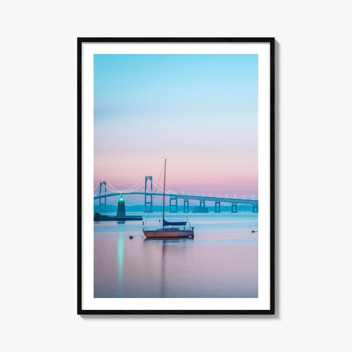 Newport RI Fine Art Photo Print, Goat Island Lighthouse, Pell Bridge, Poster