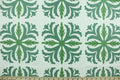 Joleen features a large leaf design in green on a white background.  Uses include drapery, pillows, light upholstery, table runners, bedding, headboards and home décor.