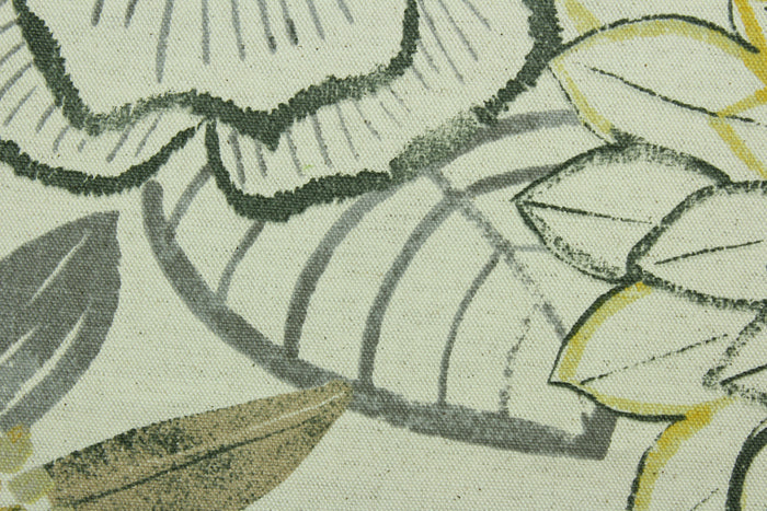 Laurent offers a large floral design in the colors of golden yellow, grey and taupe on a natural background.  It can be used for several different statement projects including window accents (drapery, curtains and swags), decorative pillows, hand bags, bed skirts, duvet covers, light duty upholstery and craft projects.  It has a soft workable feel yet is stable and has a durability of 15,000 double rubs.