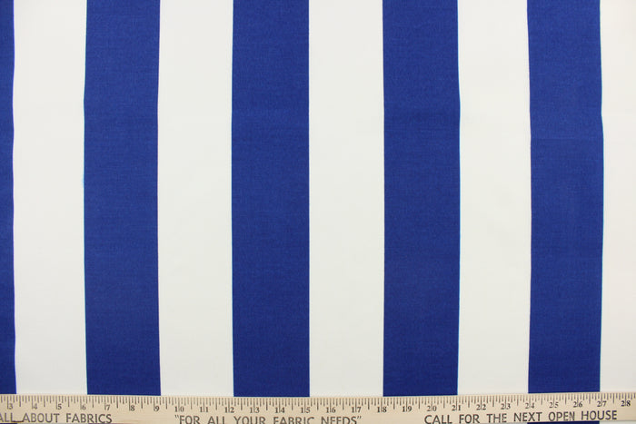 This indoor/outdoor fabric in blue and white stripes is perfect for any project where the fabric will be exposed to the weather.