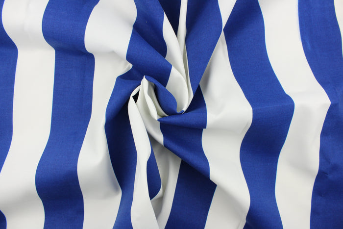 This indoor/outdoor fabric in blue and white stripes is perfect for any project where the fabric will be exposed to the weather.
