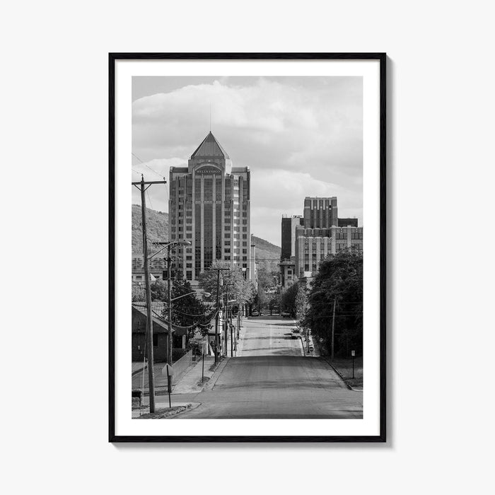 Roanoke Skyline Black and White Fine Art Photo Print, Jefferson Street, Virginia, Wall Decor