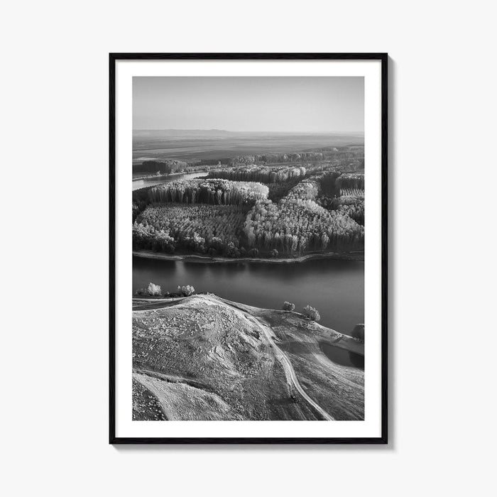 Danube River Romania Black and White Fine Art Photo Print, Dobrogea, Aerial View, Poster