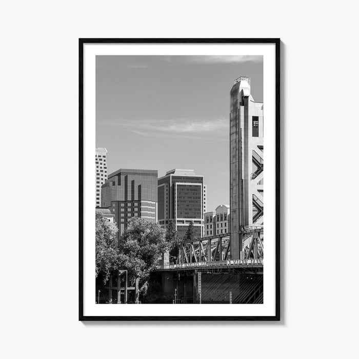 Sacramento Skyline Black and White Fine Art Photo Print, Tower Bridge, California Poster