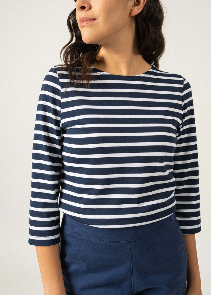 Saint James Breton Stripe Galathée ll 3/4-Sleeve T-Shirt - navy and white stripe