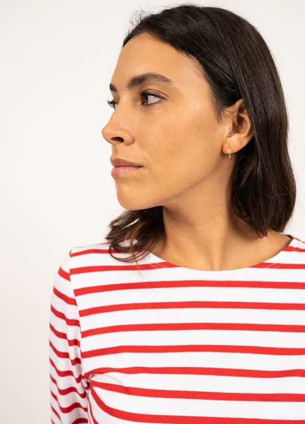 Saint James Breton Stripe Galathée ll 3/4-Sleeve T-Shirt - red and white stripe