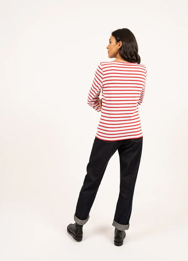 Saint James Breton Stripe Galathée ll 3/4-Sleeve T-Shirt - red and white stripe