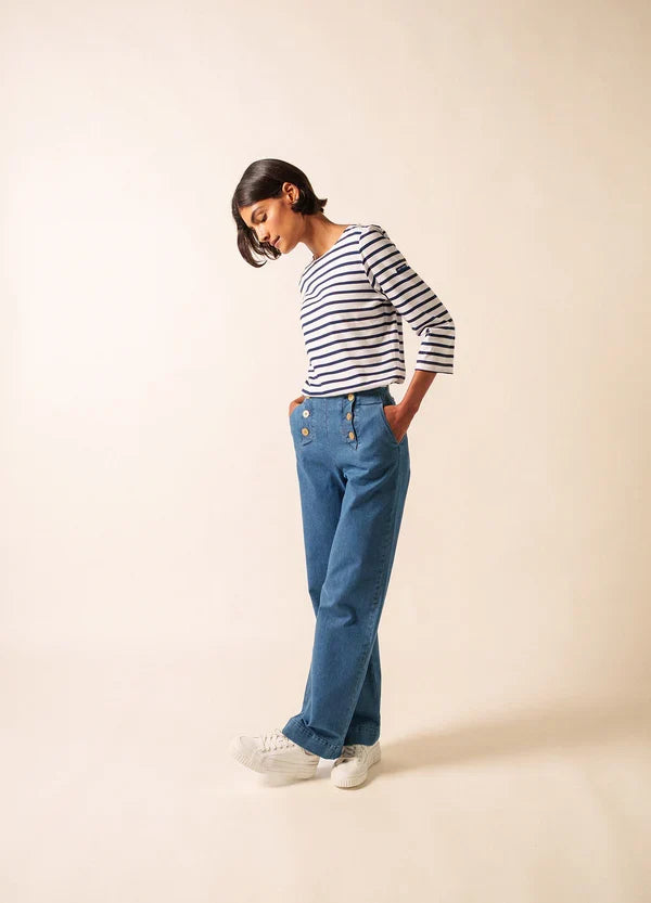 Saint James Breton Stripe Galathée ll 3/4-Sleeve T-Shirt - white and navy stripe