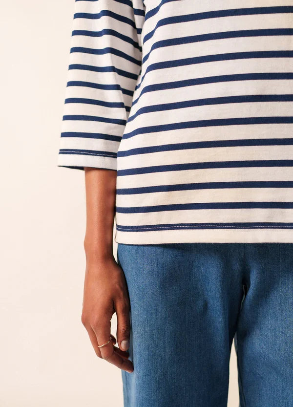 Saint James Breton Stripe Galathée ll 3/4-Sleeve T-Shirt - white and navy stripe