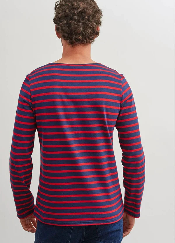 Saint James Breton Stripe Long-Sleeve T-Shirt - blue and red stripes
