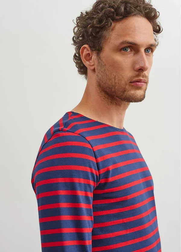 Saint James Breton Stripe Long-Sleeve T-Shirt - blue and red stripes