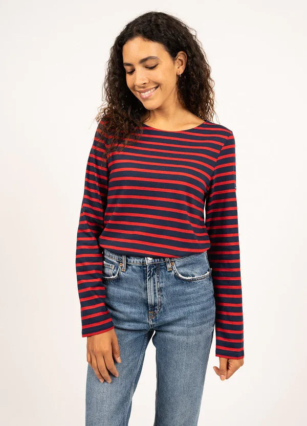 Saint James Breton Stripe Long-Sleeve T-Shirt - blue and red stripes