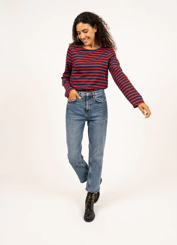Saint James Breton Stripe Long-Sleeve T-Shirt - blue and red stripes