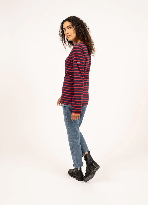 Saint James Breton Stripe Long-Sleeve T-Shirt - blue and red stripes