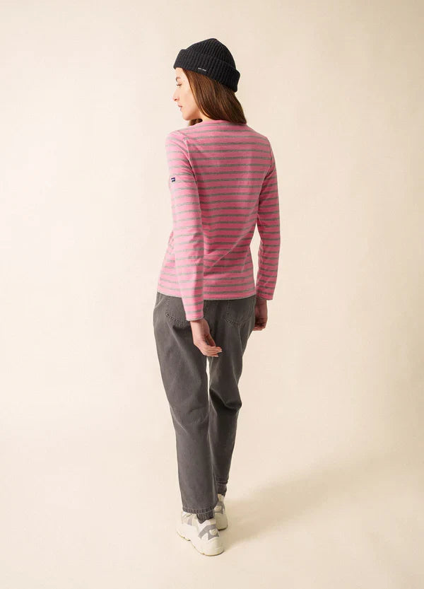 Saint James Breton Stripe Minquidame Long-Sleeve T-Shirt - pink and grey stripe