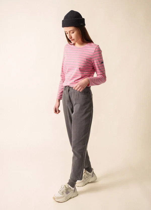 Saint James Breton Stripe Minquidame Long-Sleeve T-Shirt - pink and grey stripe