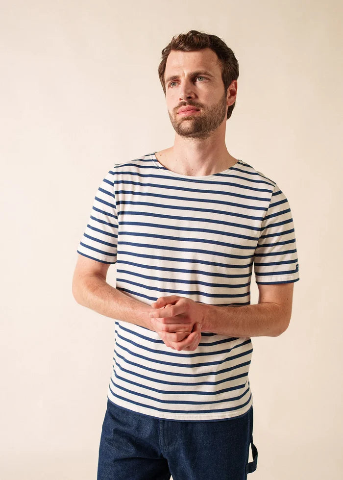 Saint James Breton Stripe Short-Sleeve T-Shirt - white with blue stripes