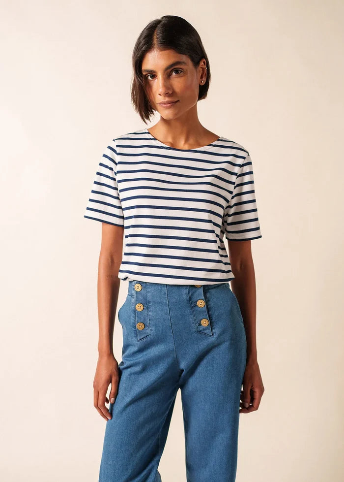 Saint James Breton Stripe Short-Sleeve T-Shirt - white with blue stripes