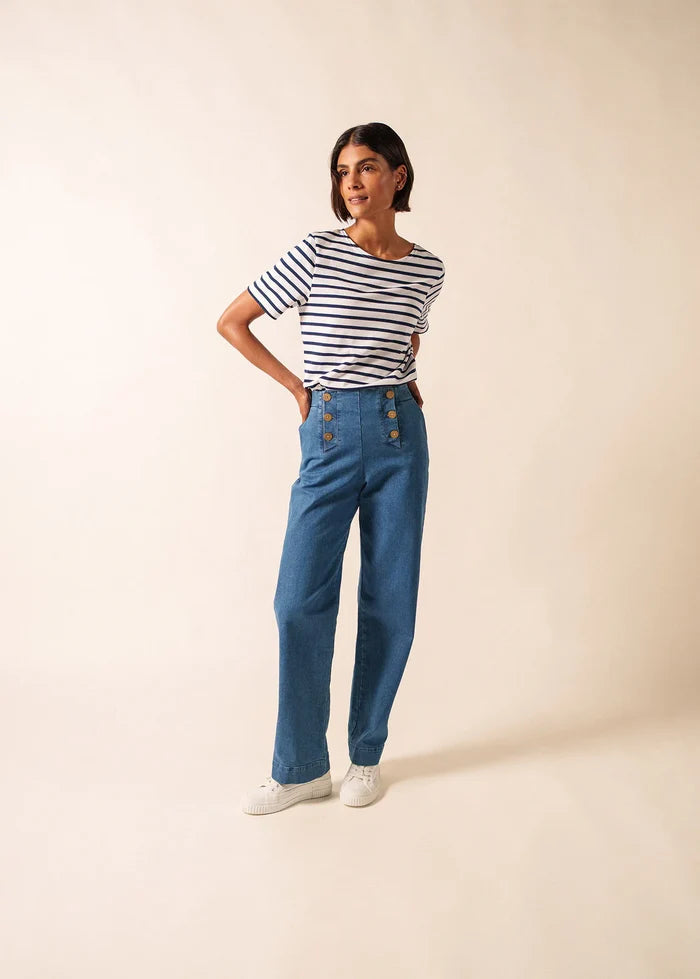 Saint James Breton Stripe Short-Sleeve T-Shirt - white with blue stripes