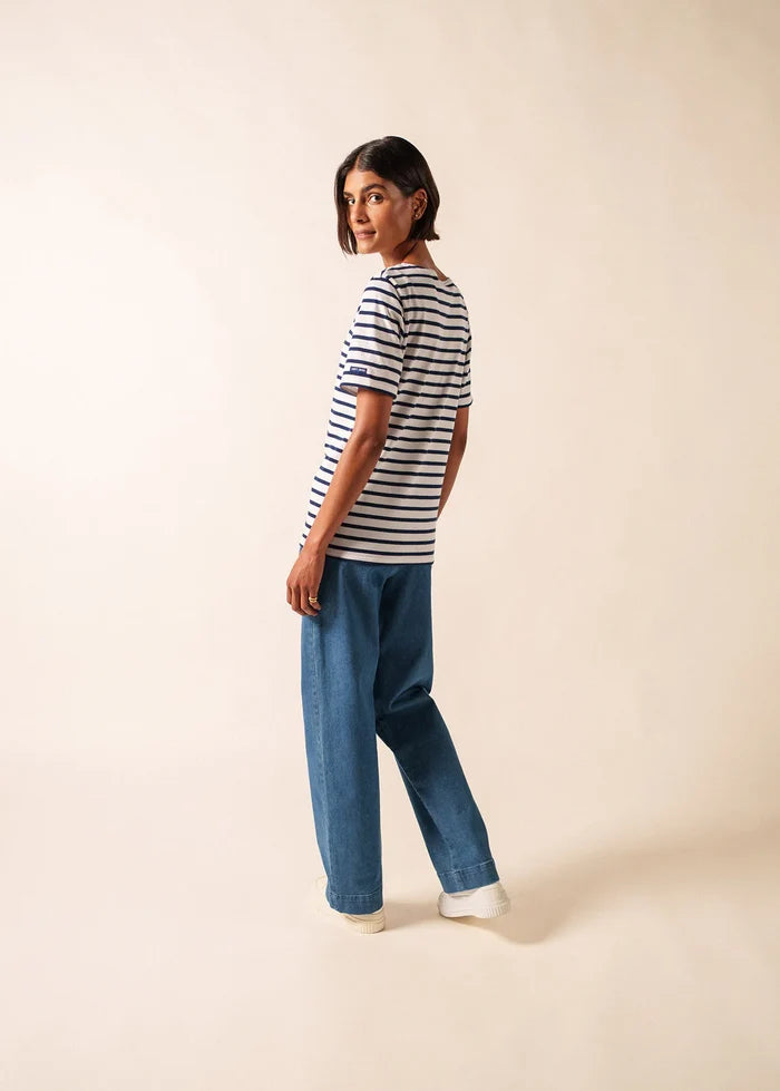Saint James Breton Stripe Short-Sleeve T-Shirt - white with blue stripes