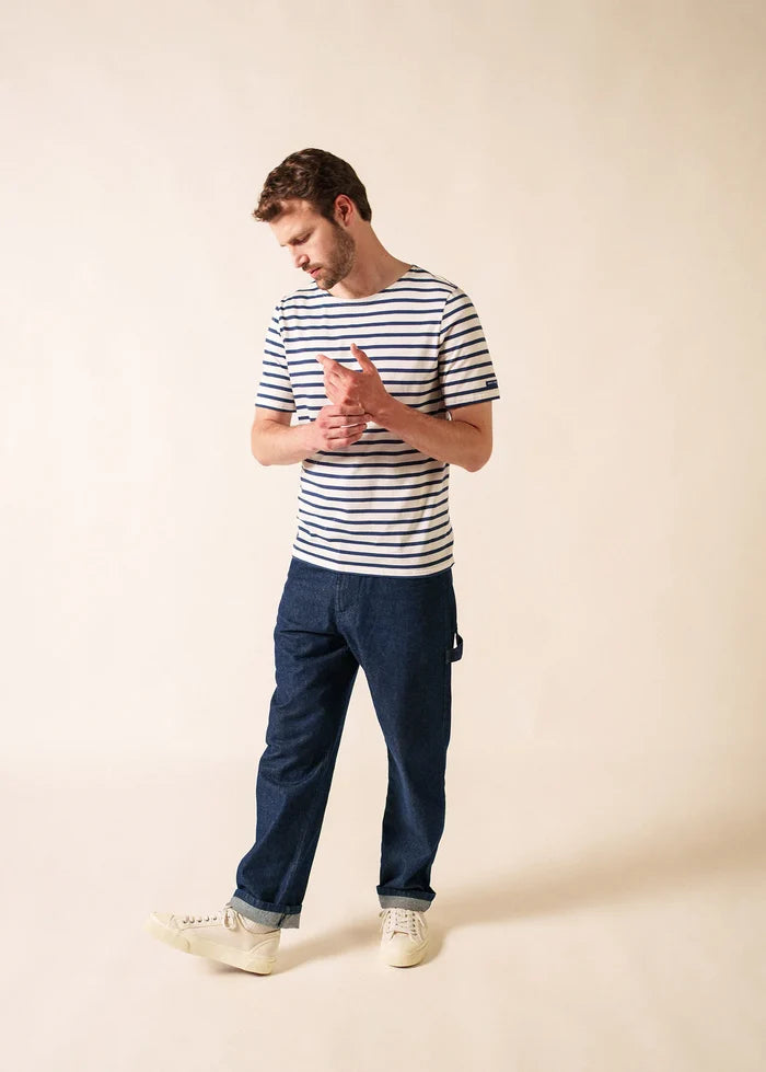 Saint James Breton Stripe Short-Sleeve T-Shirt - white with blue stripes