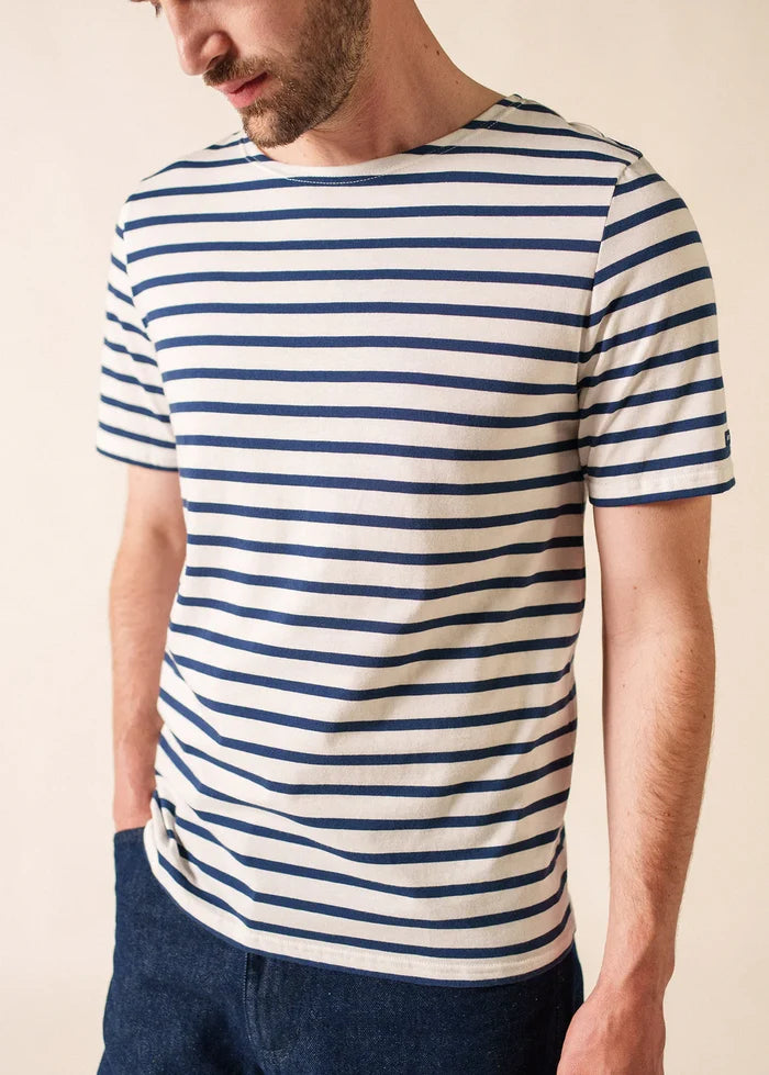 Saint James Breton Stripe Short-Sleeve T-Shirt - white with blue stripes