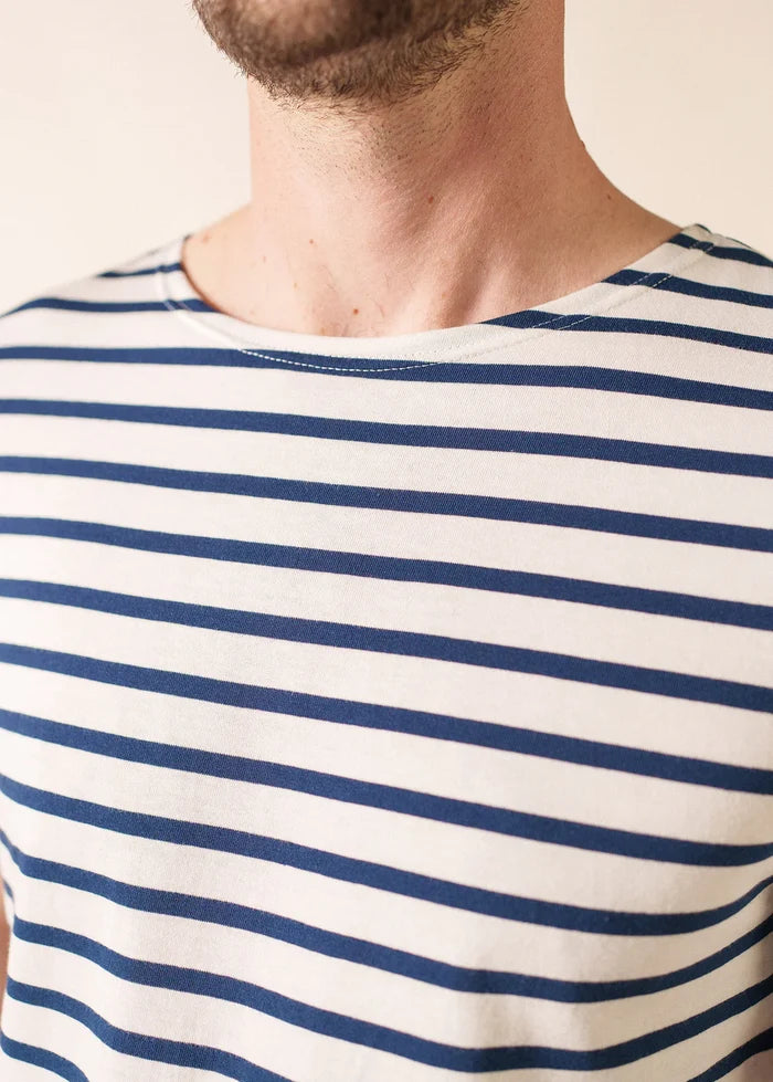 Saint James Breton Stripe Short-Sleeve T-Shirt - white with blue stripes