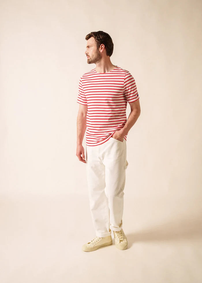 Saint James Breton Stripe Short-Sleeve T-Shirt - white with red stripes