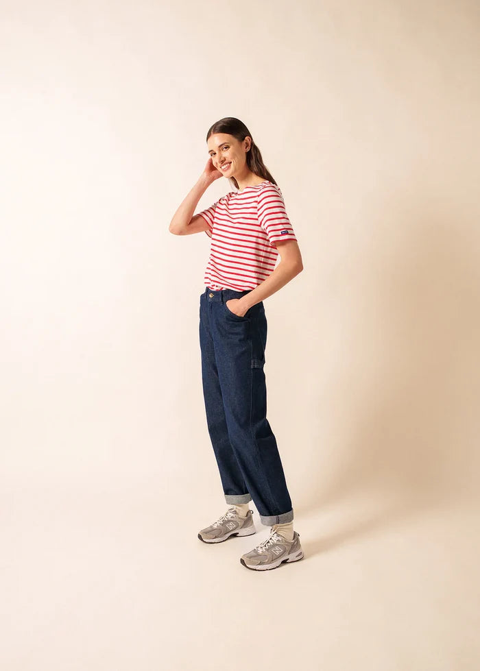 Saint James Breton Stripe Short-Sleeve T-Shirt - white with red stripes