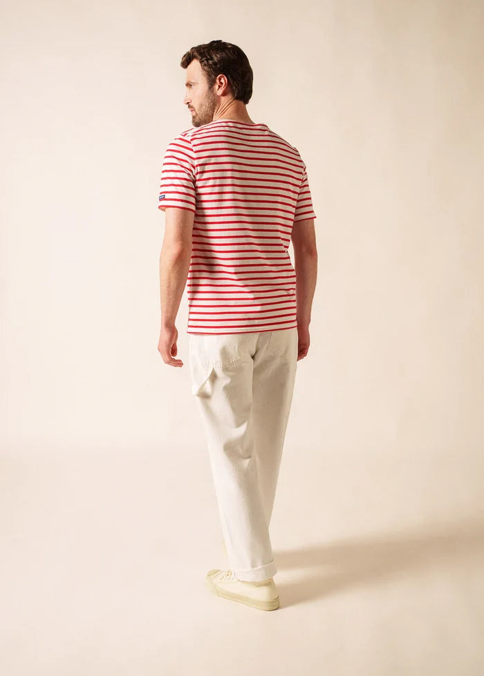 Saint James Breton Stripe Short-Sleeve T-Shirt - white with red stripes