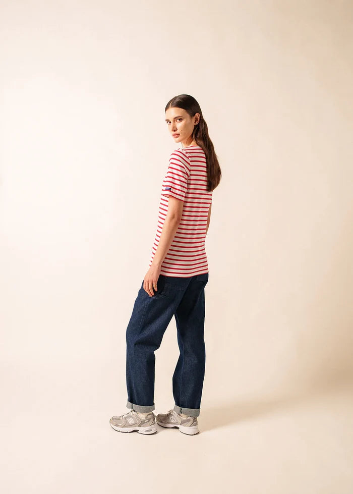 Saint James Breton Stripe Short-Sleeve T-Shirt - white with red stripes
